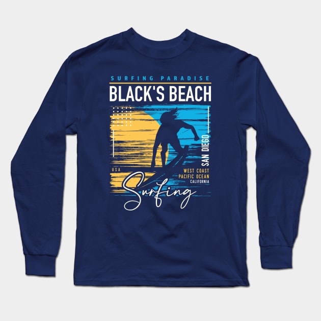 Retro Black's Beach San Diego Surfing // Vintage Surfing // Surfers Paradise Long Sleeve T-Shirt by SLAG_Creative